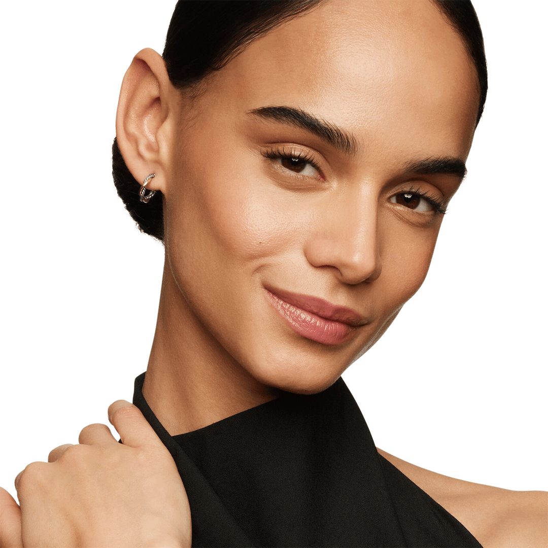 David Yurman Petite Infinity Huggie Hoop Earrings Sterling Silver with 14k Yellow Gold, 3mm