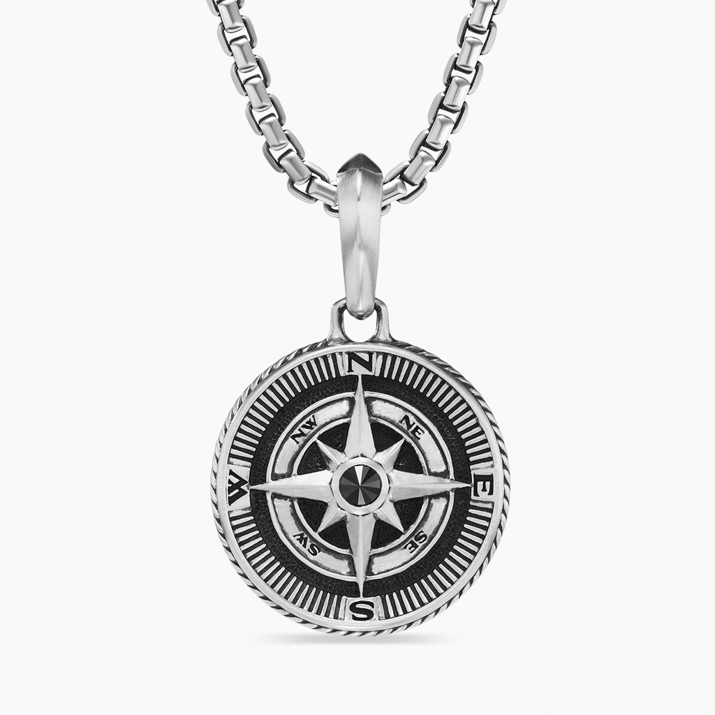 David Yurman Maritime Compass Amulet Sterling Silver with Center Black Diamond, 20mm