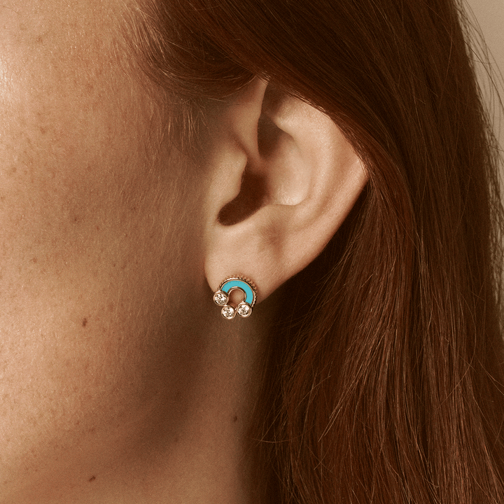Viltier 18k Yellow Gold Magnetic Diamond and Turquoise Stud Earrings