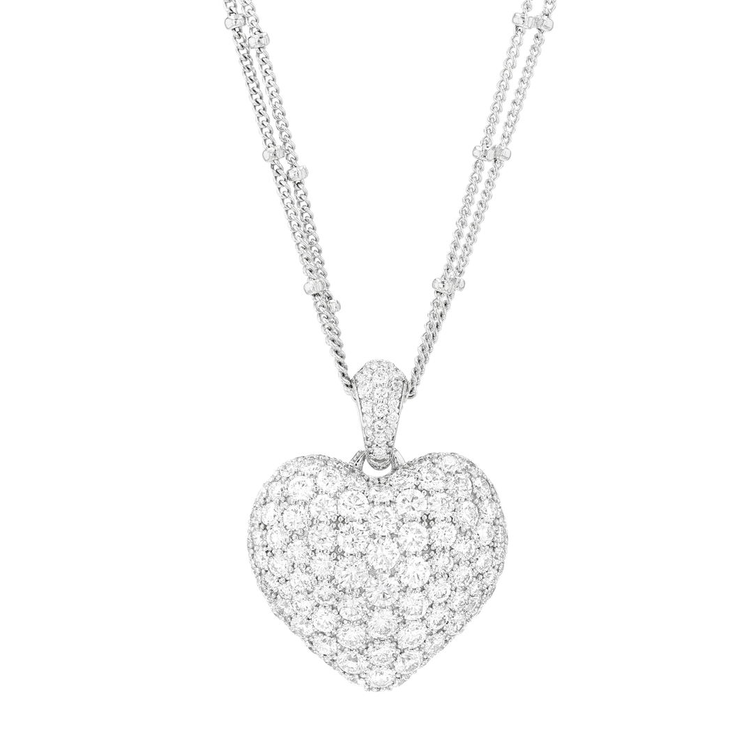 18k Gold Heart and Diamond 2.80 Total Weight Double Chain Pendant