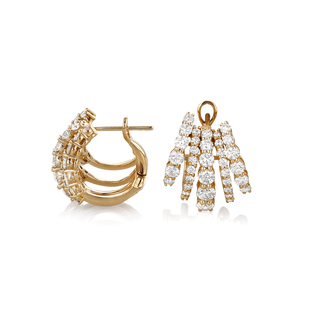 18k Yellow Gold and Diamond 2.69 Total Weight Five Row Hoops