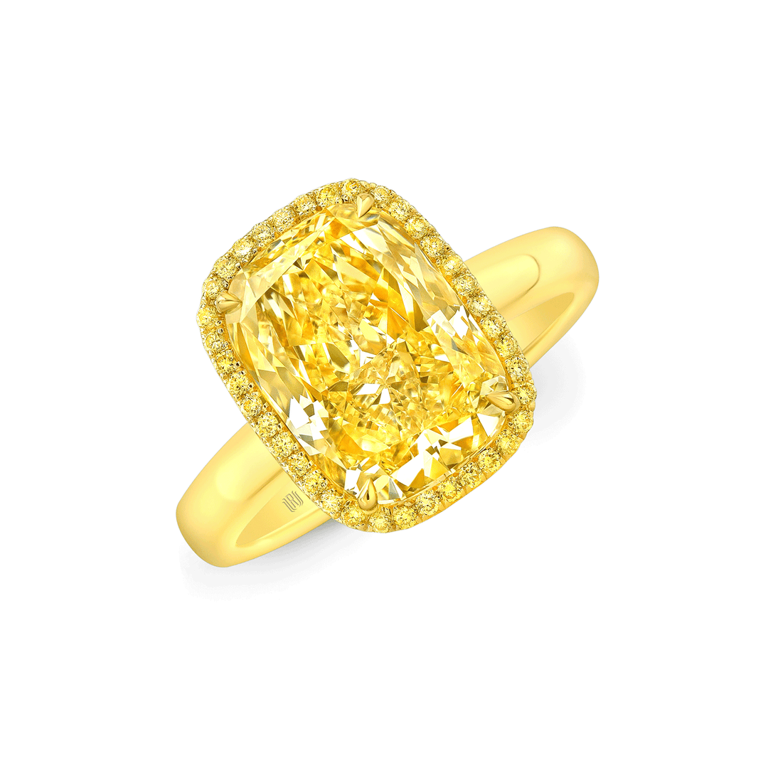 Hamilton Private Reserve Collection 5.24 Total Weight Cushion Fancy Yellow Diamond Ring