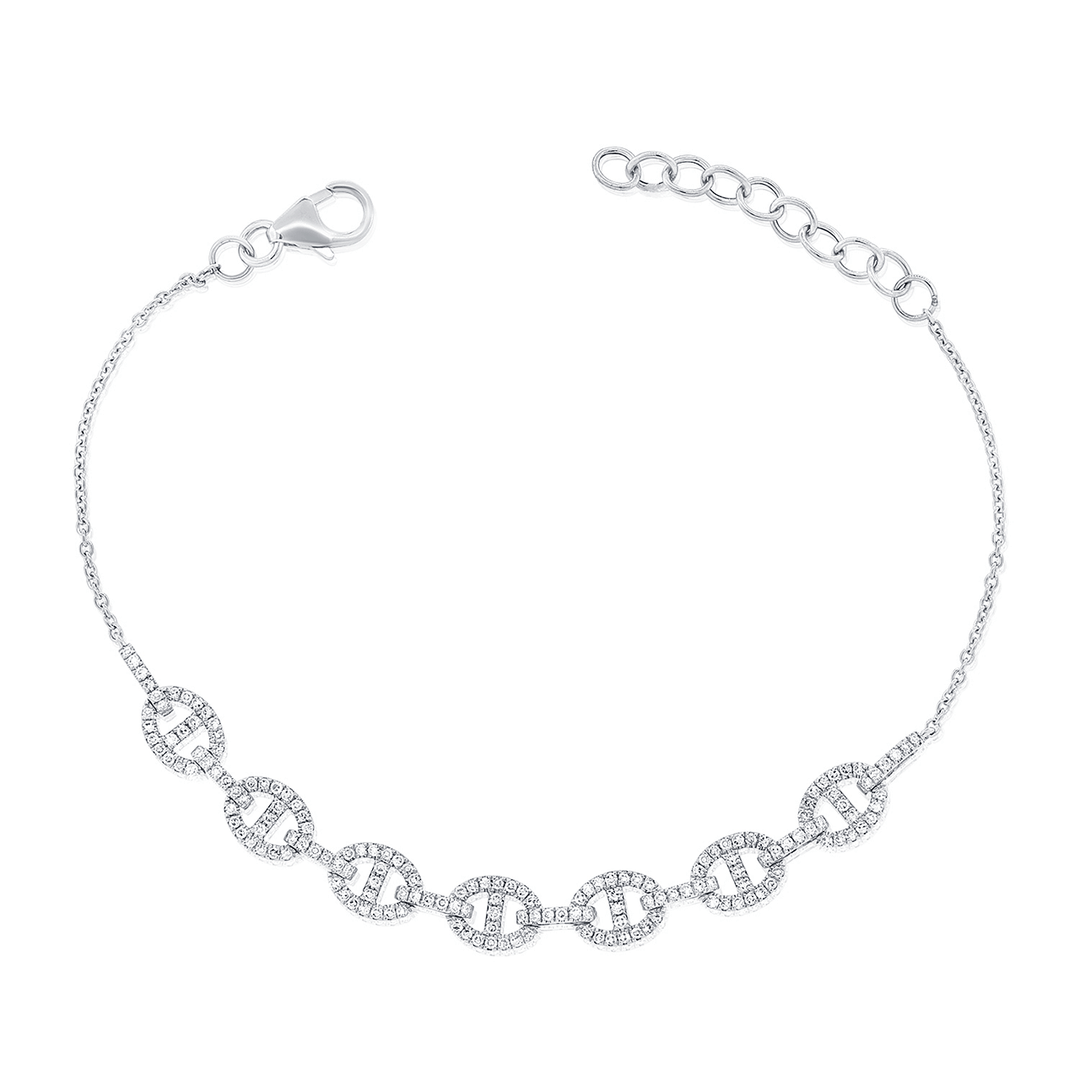 14k White Gold and Diamond .61 Total Weight Chain Link Bracelet