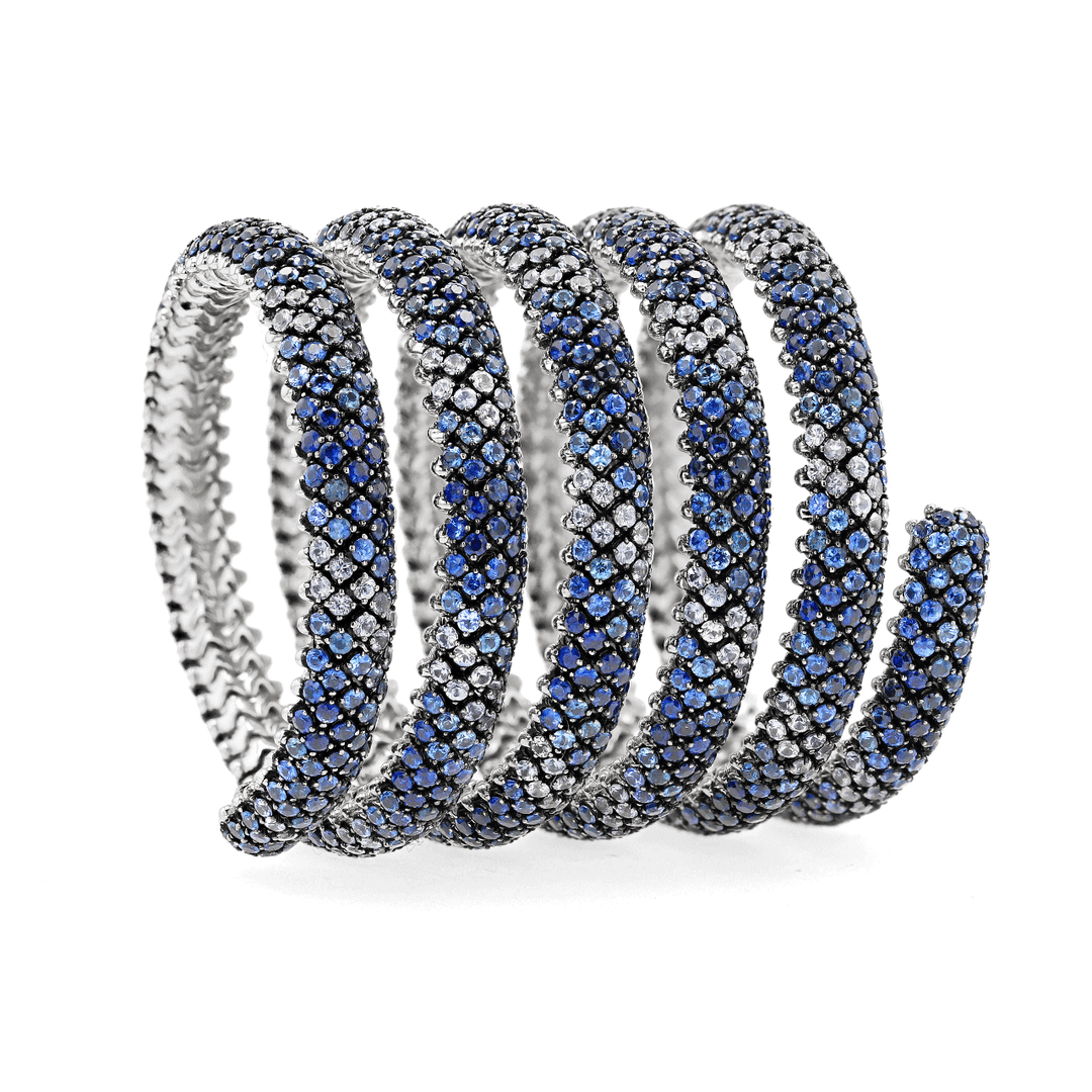 18k Gold and 72.83 Total Weight Sapphire Coil Bracelet