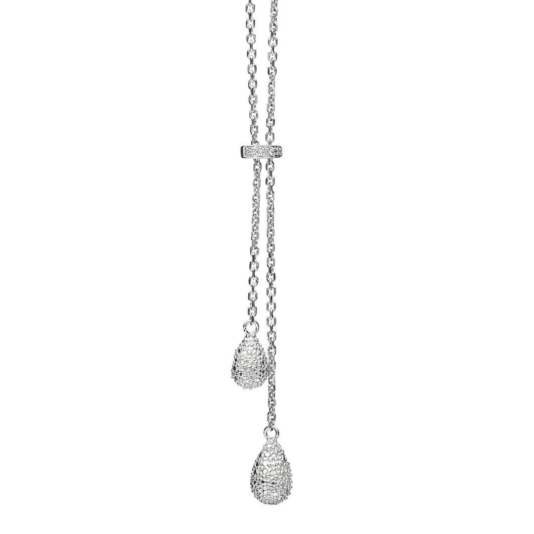 Artisan Sterling Silver and Diamond Double Teardrop Necklace