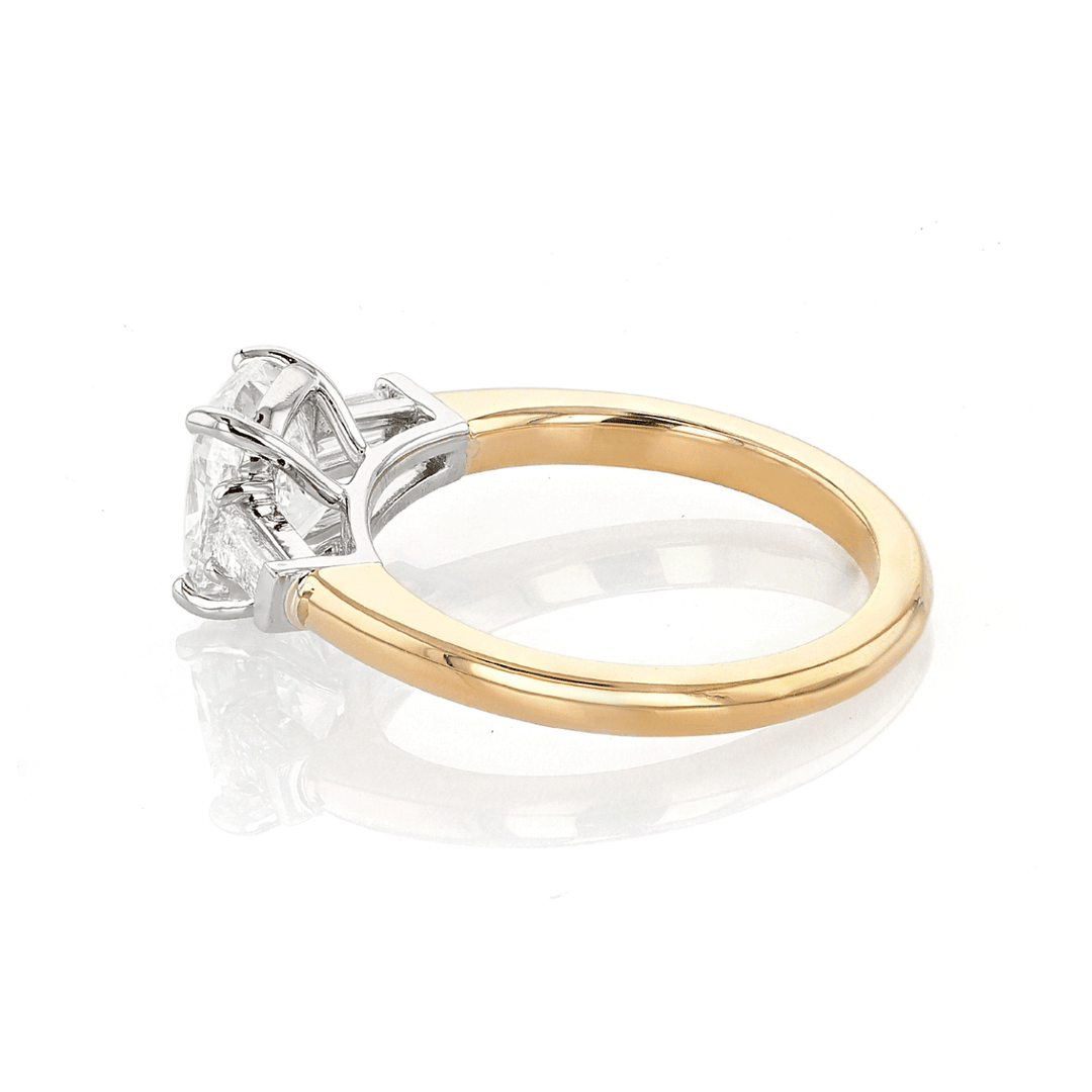 18k Yellow Gold Three Stone Cushion DIamond 2.01 Total Weight Engagement RIng