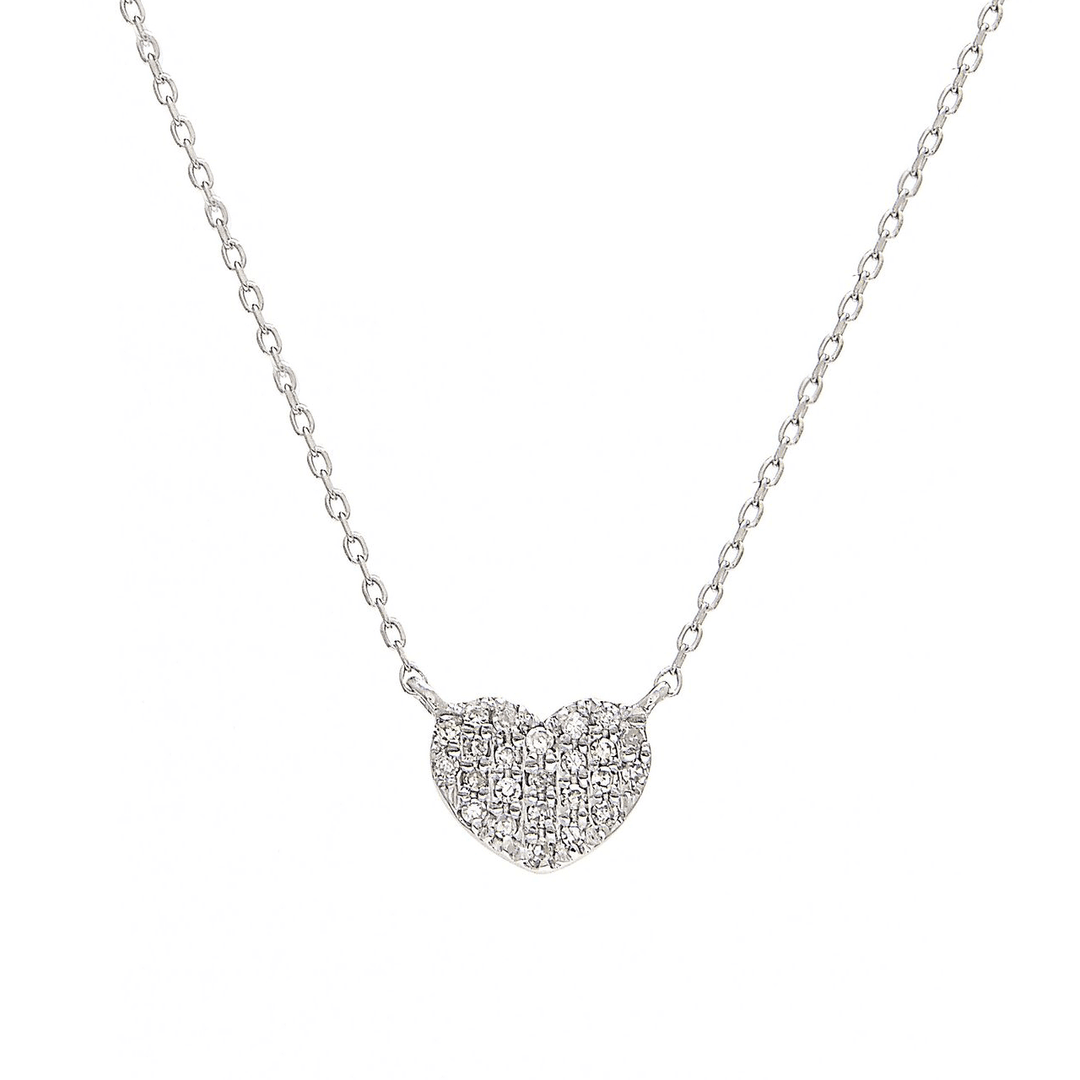 Mini 14k White Gold Heart and Diamond .08 Total Weight Necklace