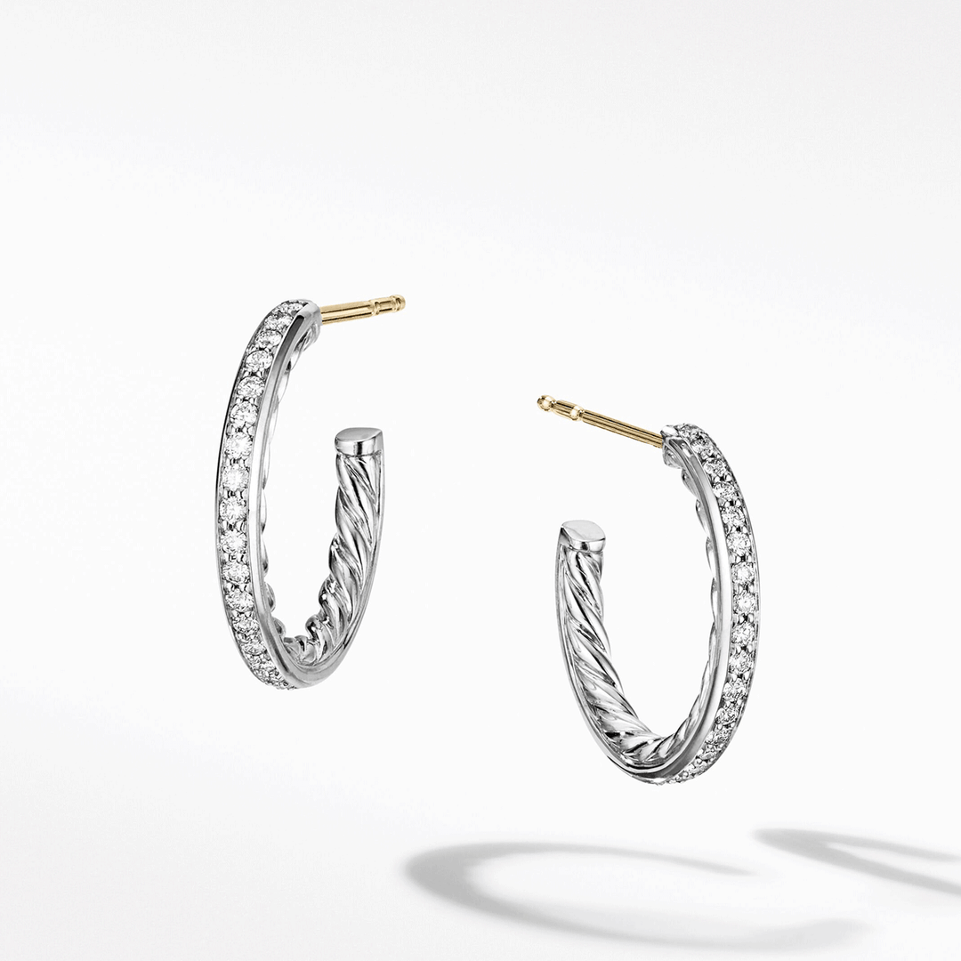 David Yurman Pavé Hoop Earrings Sterling Silver with Diamonds, 19mm