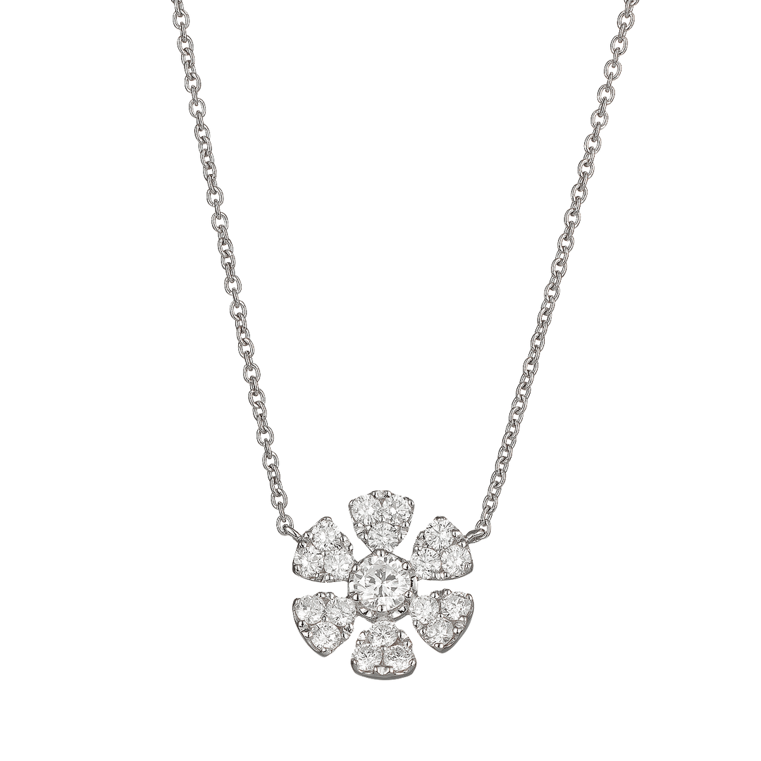 Fleur 18k White Gold and Diamond .41 Total Weight Pendant