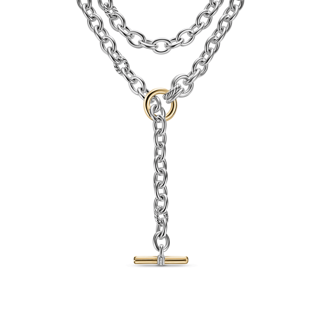David Yurman Mercer Convertible Chain Necklace Sterling Silver with 18k Yellow Gold and Diamonds, 8mm