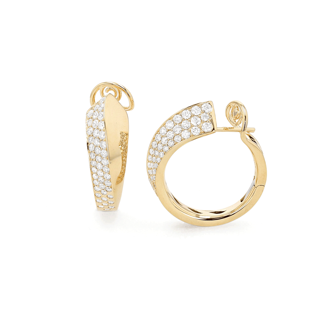 18k Yellow Gold 1.30 Total Weight Pave Diamond Huggies