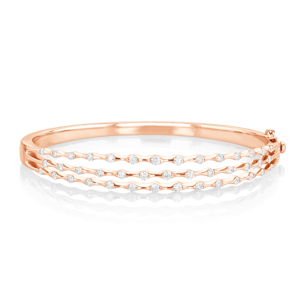 Wave 18k Rose Gold Three Row Diamond 1.40 Total Weight Bracelet