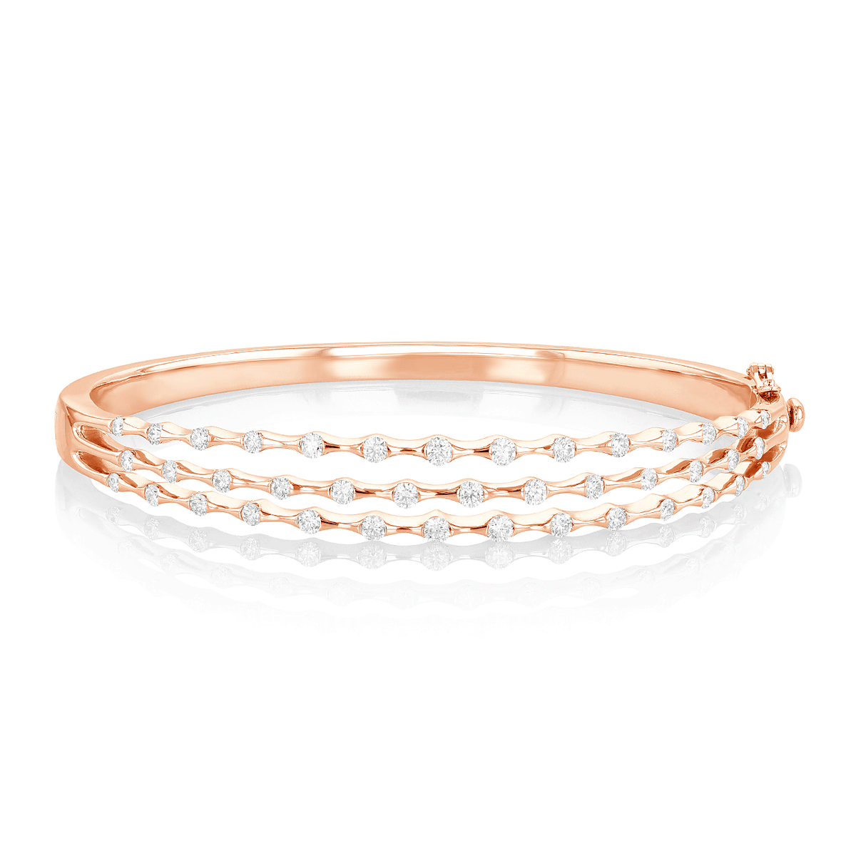 Wave 18k Rose Gold Three Row Diamond 1.40 Total Weight Bracelet