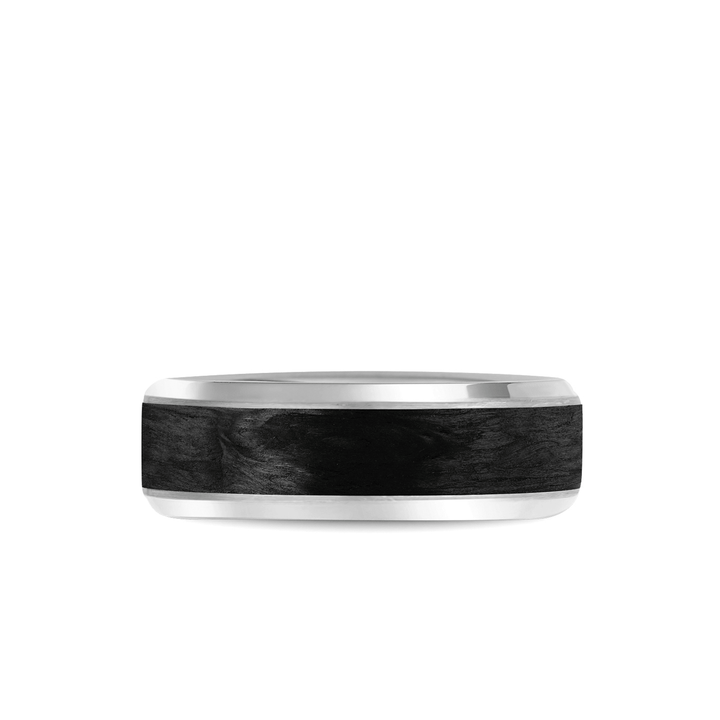 14k White Gold and Forged Carbon Wedding Band