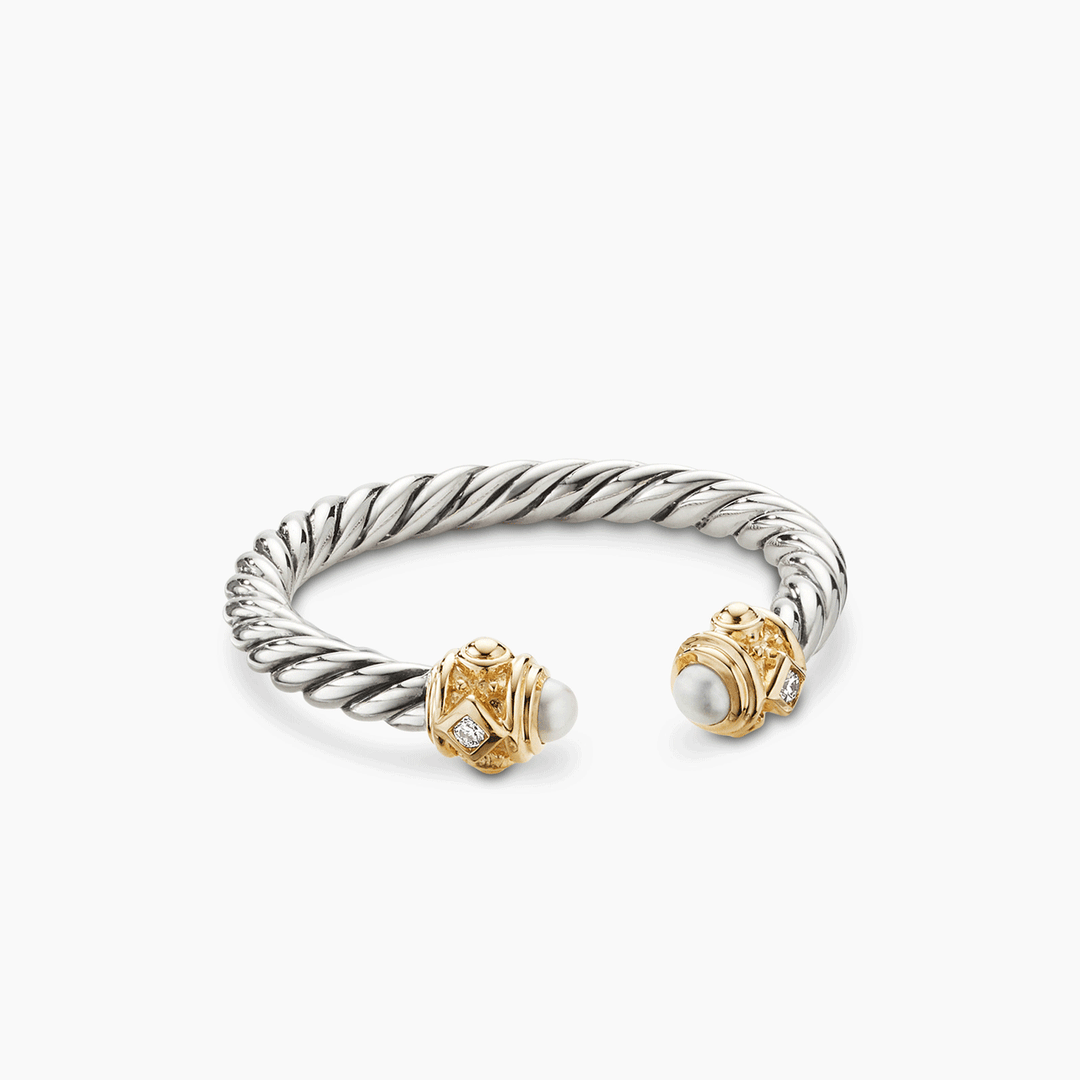 David Yurman Renaissance Ring Sterling Silver with 14k Yellow Gold, Pearls and Diamonds, 2.3mm