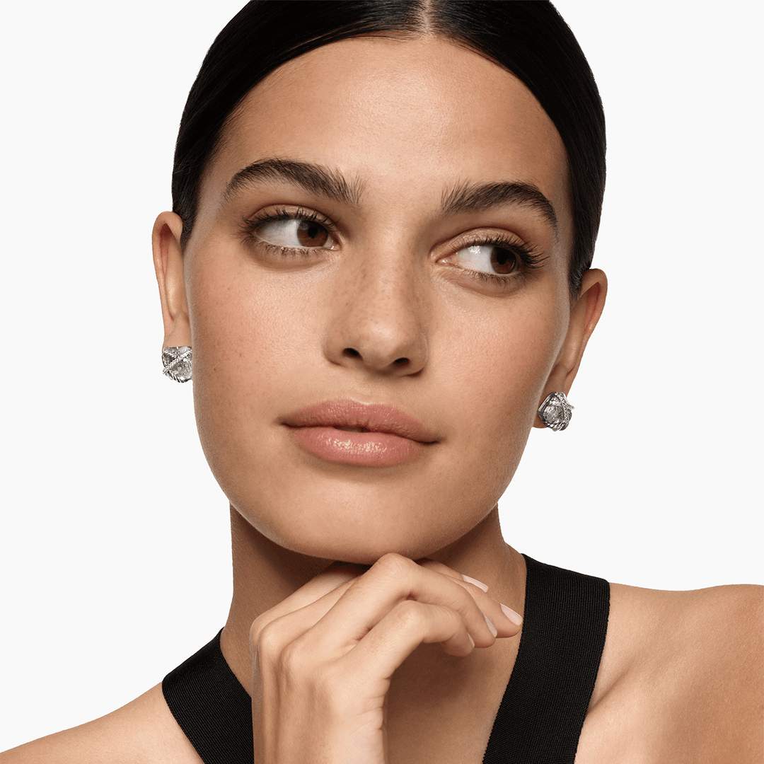 David Yurman Cable Wrap Stud Earrings Sterling Silver with Crystals and Diamonds, 12mm