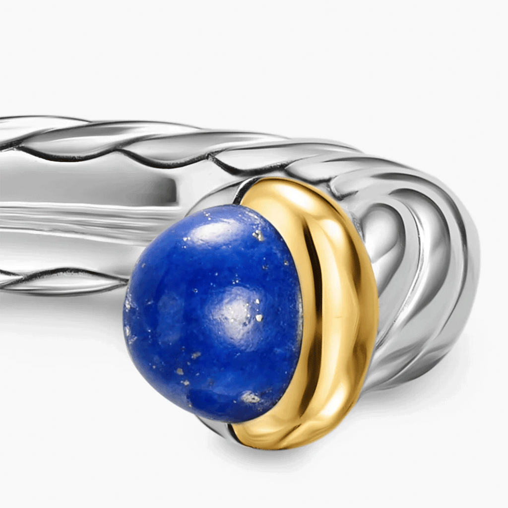 David Yurman Petite Cable Open Ring Sterling Silver with 14K Yellow Gold and Lapis, 3.4mm