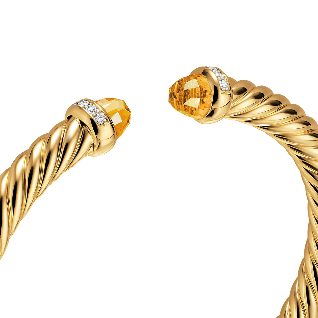David Yurman Cablespira® Flex Bracelet 18K Yellow Gold with Citrine and Diamonds, 6mm Medium