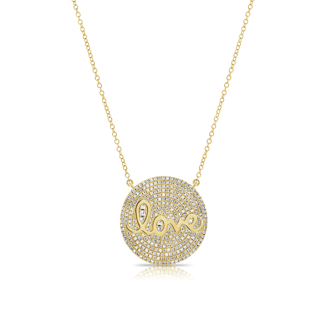 14k Yellow Gold Love Diamond Disc Pendant