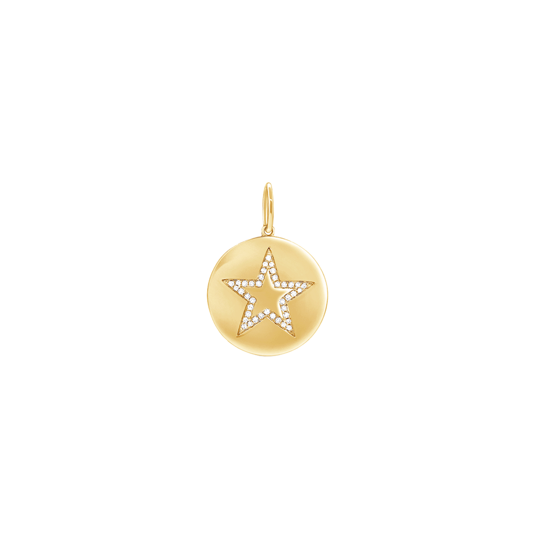 14k Yellow Gold Disc .13 Total Weight Diamond Star Charm