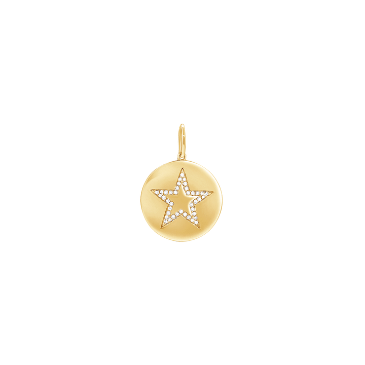 14k Yellow Gold Disc .13 Total Weight Diamond Star Charm