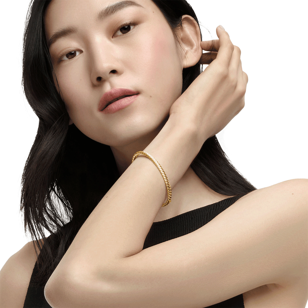 David Yurman Sculpted Cable Bangle Bracelet in 18k Yellow Gold, 4.6mm