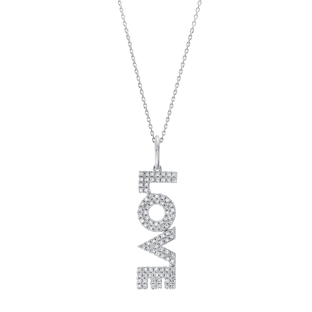 14k White Gold and .27 Total Weight Diamond Love Charm