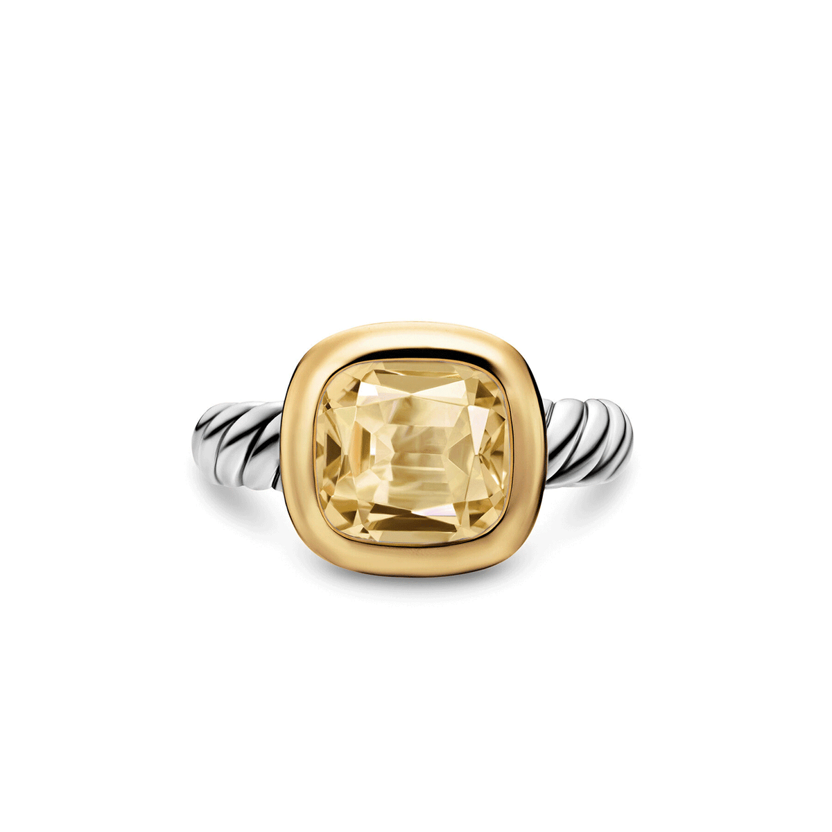 David Yurman Mercer Color Stone Ring Sterling Silver with 18K Yellow Gold and Champagne Citrine, 10mm