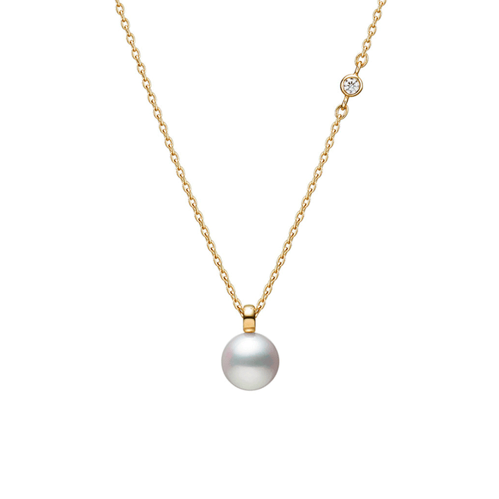 Mikimoto 18k Yellow Gold Akoya Pearl Diamond Pendant