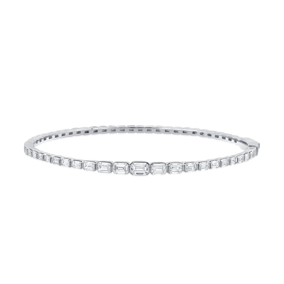 14k White Gold and 2.15 Total Weight Emerald Cut Diamond Bangle
