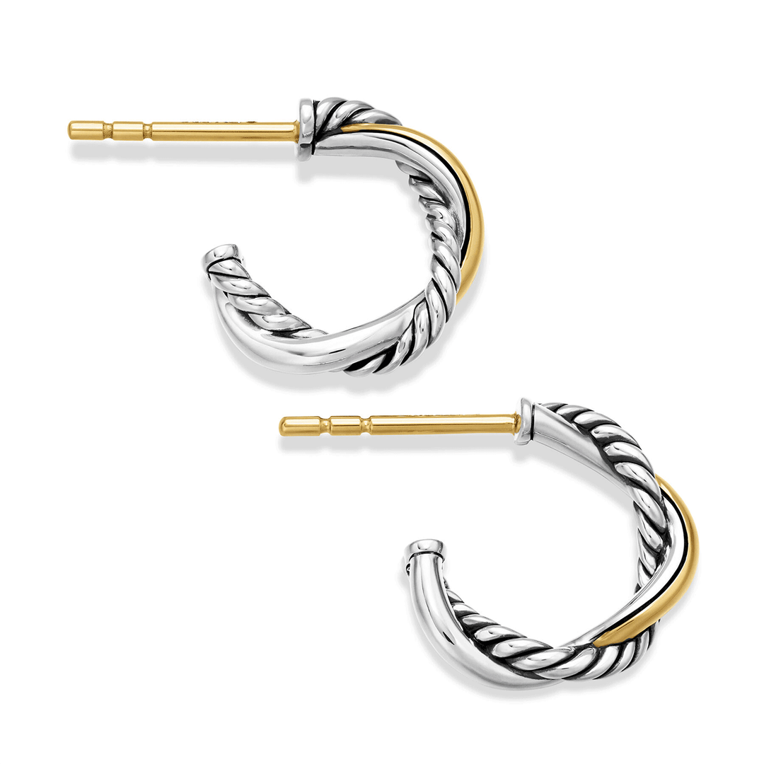 David Yurman Petite Infinity Huggie Hoop Earrings Sterling Silver with 14k Yellow Gold, 3mm