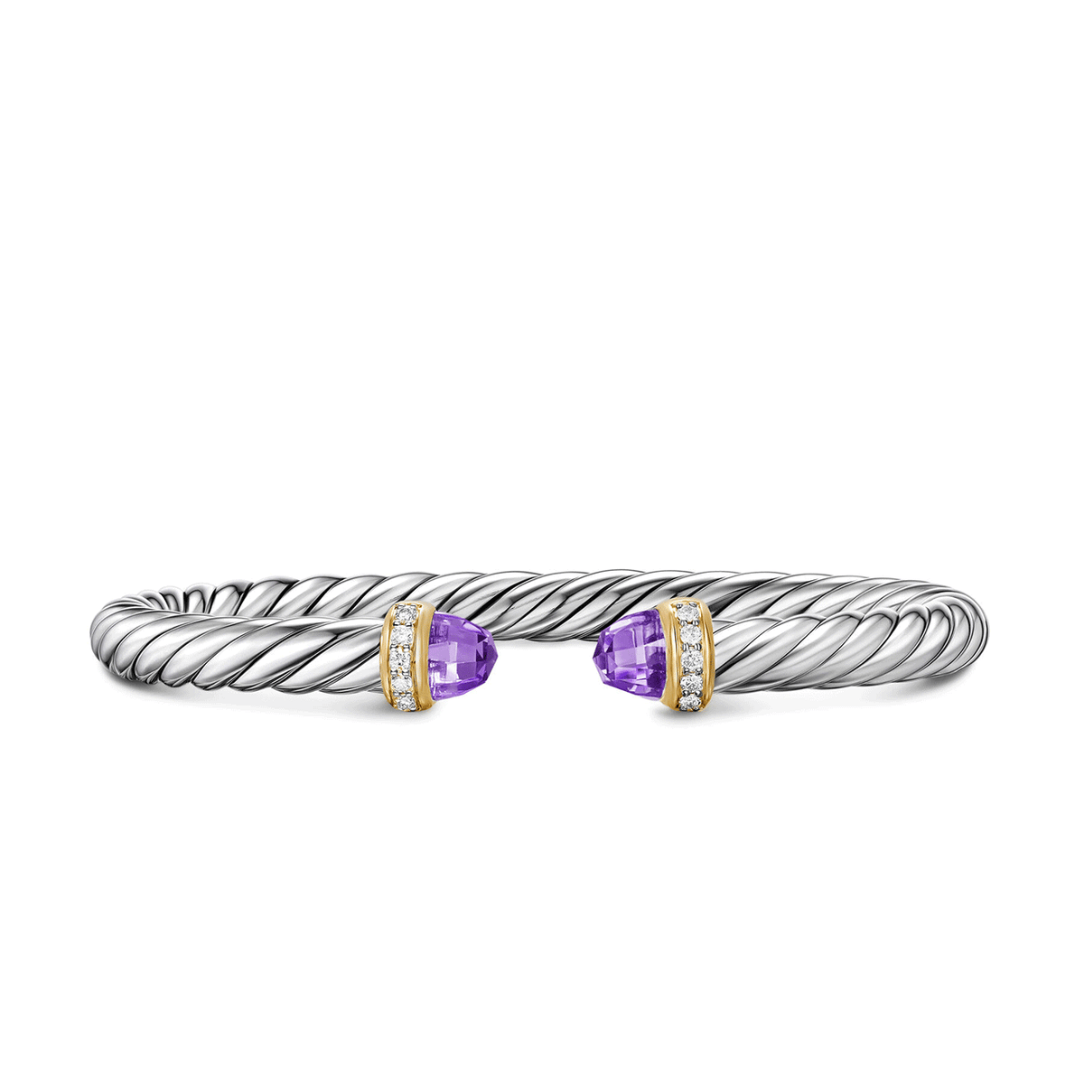 David Yurman Sterling Silver with 14K Yellow Gold, Amethyst and Diamonds Cable Flex® Bracelet