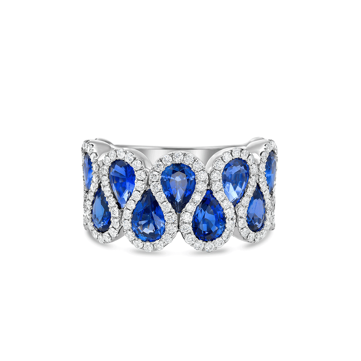 Charles Krypell 18k White Gold and 5.59 Total Weight Sapphire Diamond Ring