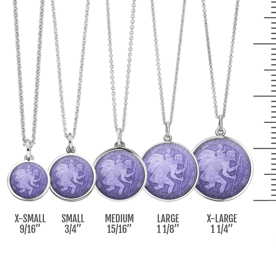 St. Christopher Purple Enamel Medal With Chain