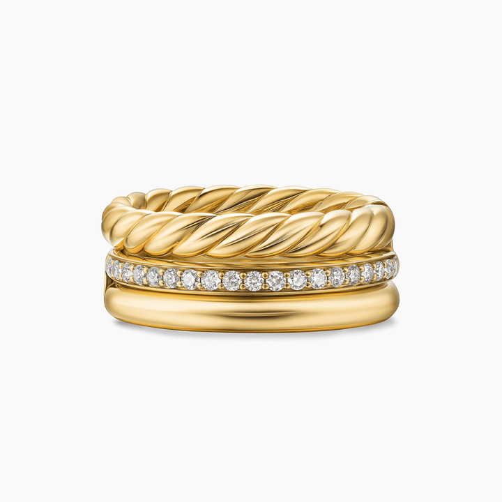 David Yurman Mercer Three Row Ring 18k Yellow Gold with Diamonds, 8.9mm