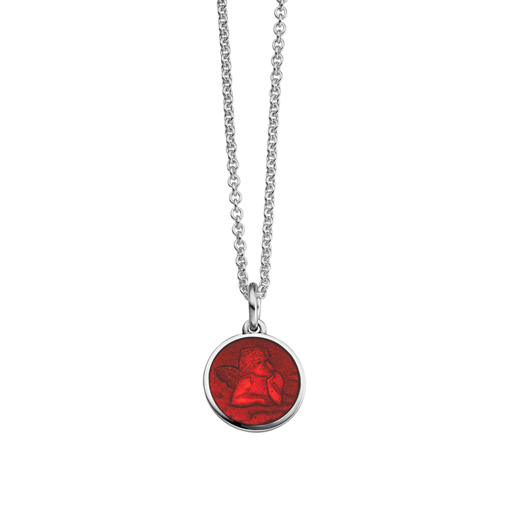 Guardian Angel Red Enamel Pendant With Chain
