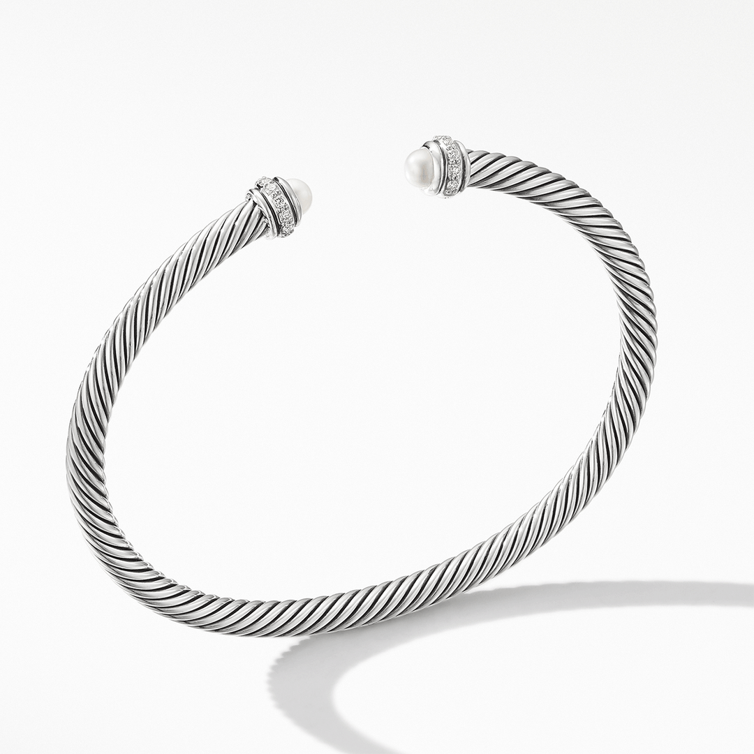 David Yurman Classic Cable Bracelet Sterling Silver with Pearls and Diamonds, 4mm