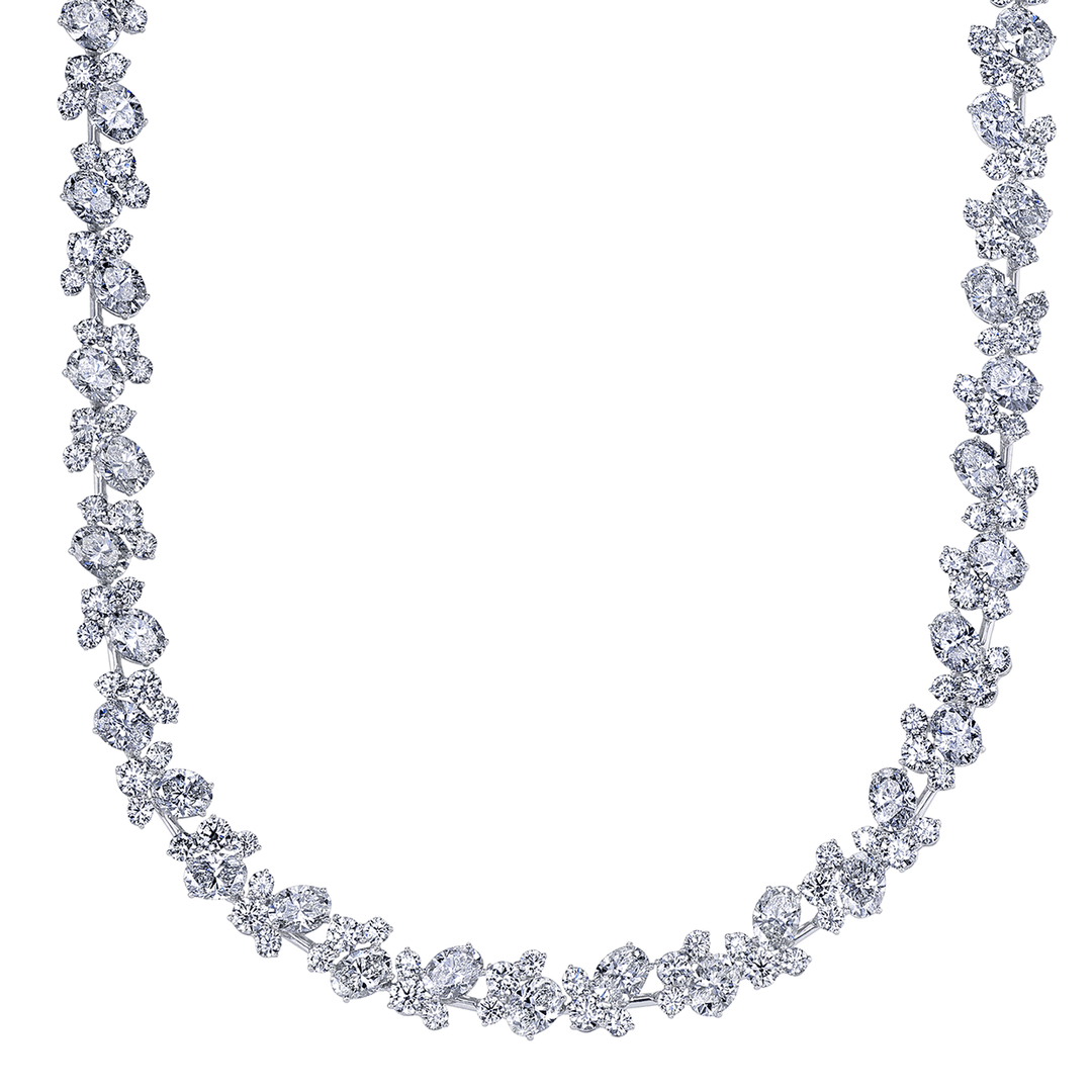 18k White Gold and 32.08 Total Weight Mix Shape Diamond Necklace
