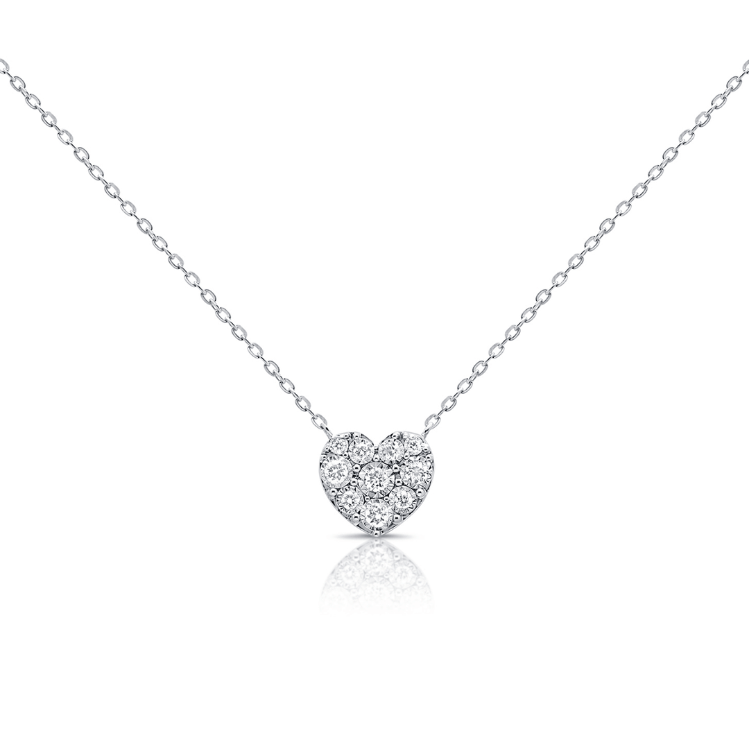 14k White Gold and .17 Total Weight Diamond Heart Necklace