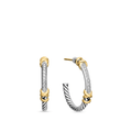 David Yurman Petite Helena Wrap Hoop Earrings Sterling Silver with 18K Yellow Gold and Diamonds, 1in