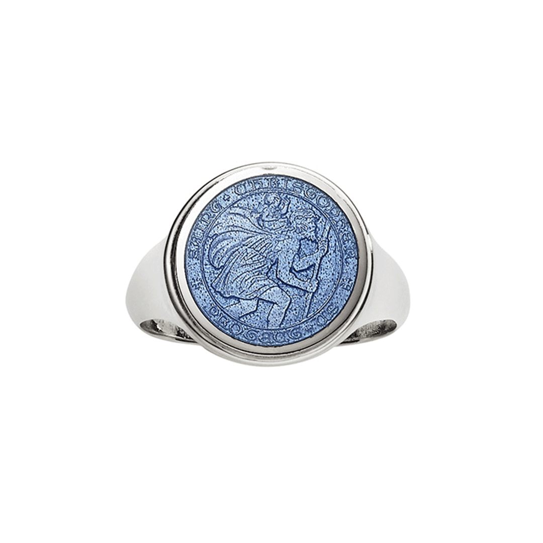 St. Christopher Sterling Silver and French Blue Ring