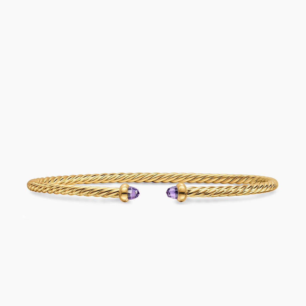 David Yurman Micro Cablespira Flex Bracelet 18k Yellow Gold with Amethyst, 2.6mm