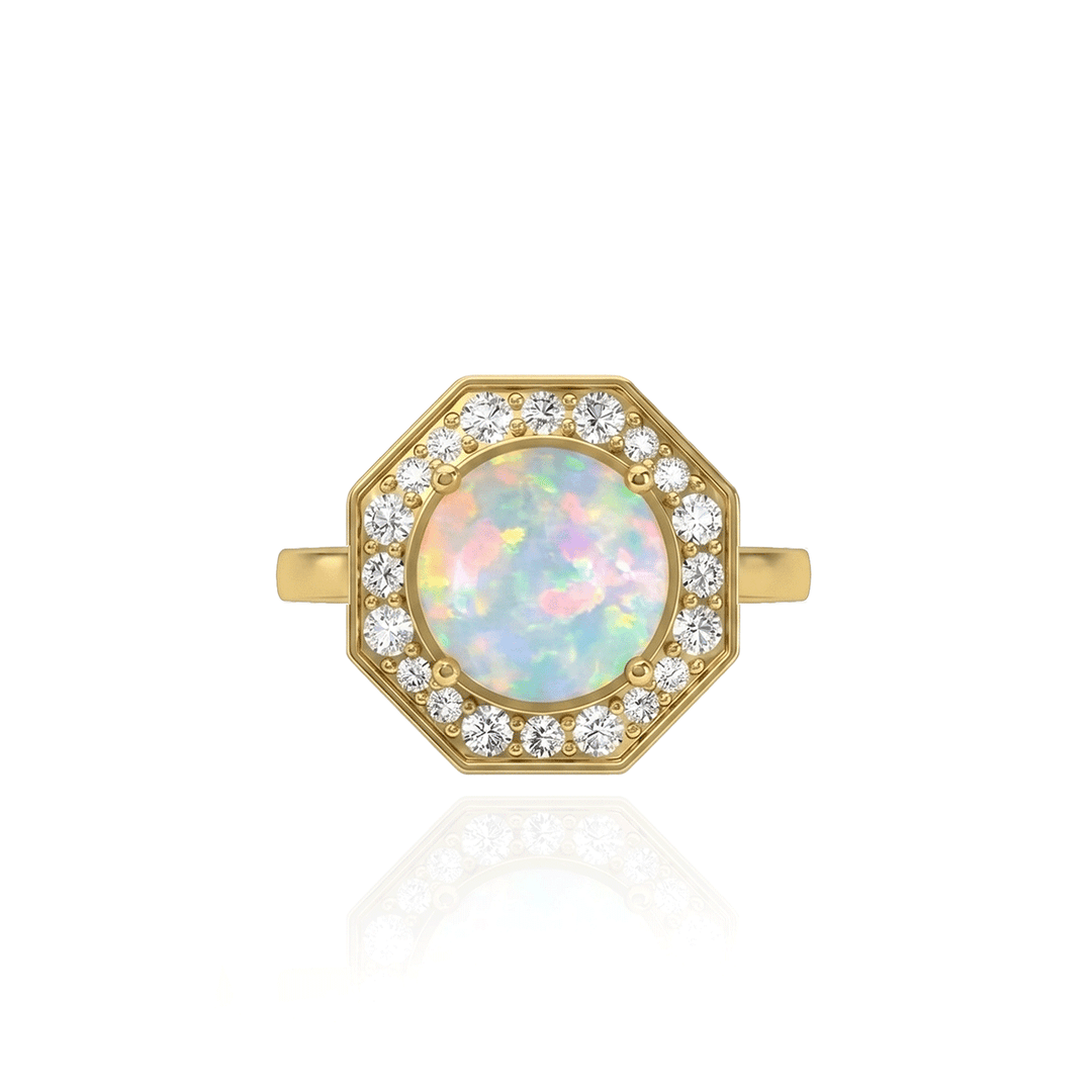 Goshwara 18k Yellow Gold and Opal Diamond Ring