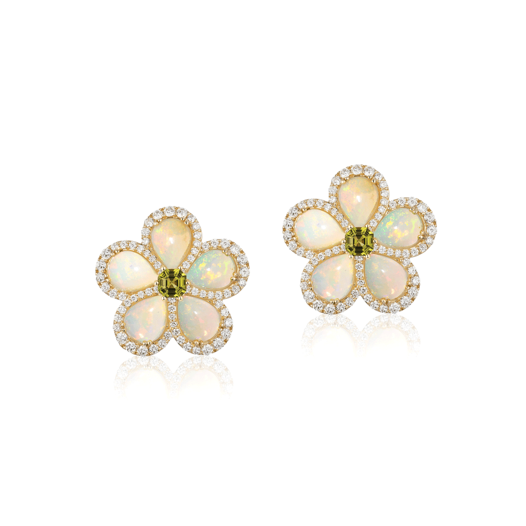 Goshwara G - One 18k Yellow Gold Opal and Peridot Diamond Earrings