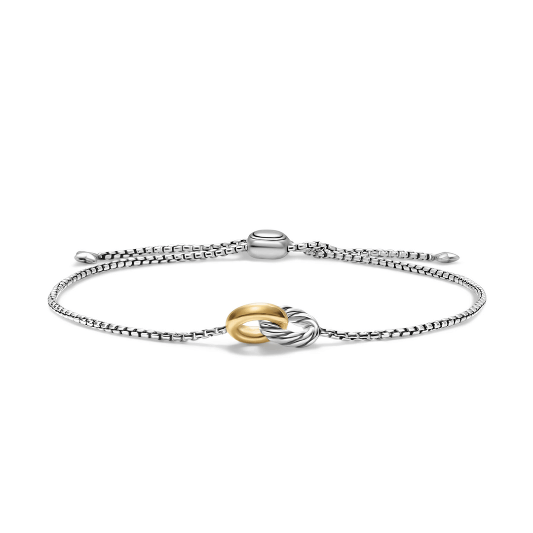 David Yurman Petite Cable Linked Bracelet Sterling Silver with 14k Yellow Gold, 15mm