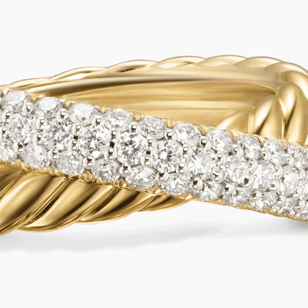 David Yurman Crossover Two Row Ring 18K Yellow Gold with Diamonds, 7.4mm