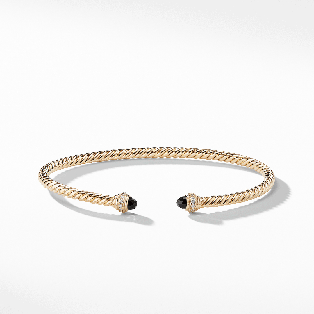 David Yurman Cable Spira Bracelet in 18k Yellow Gold with Black Onyx and Diamonds, 3mm