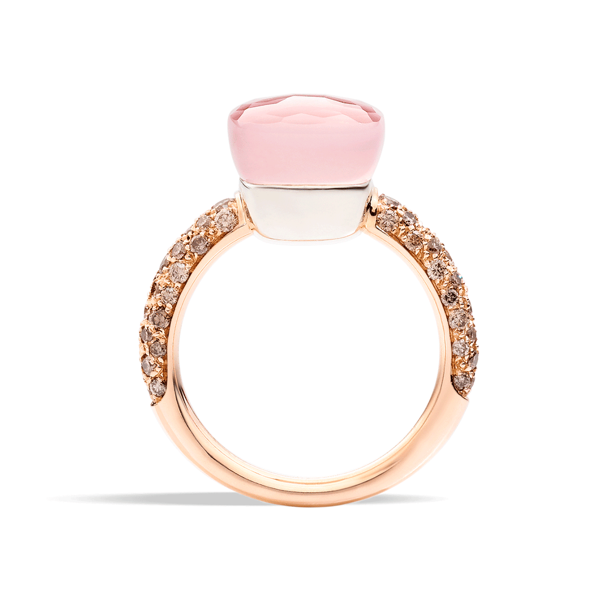 Pomellato Nudo Classic 18k Rose White Gold Rose Quartz and Diamond Ring