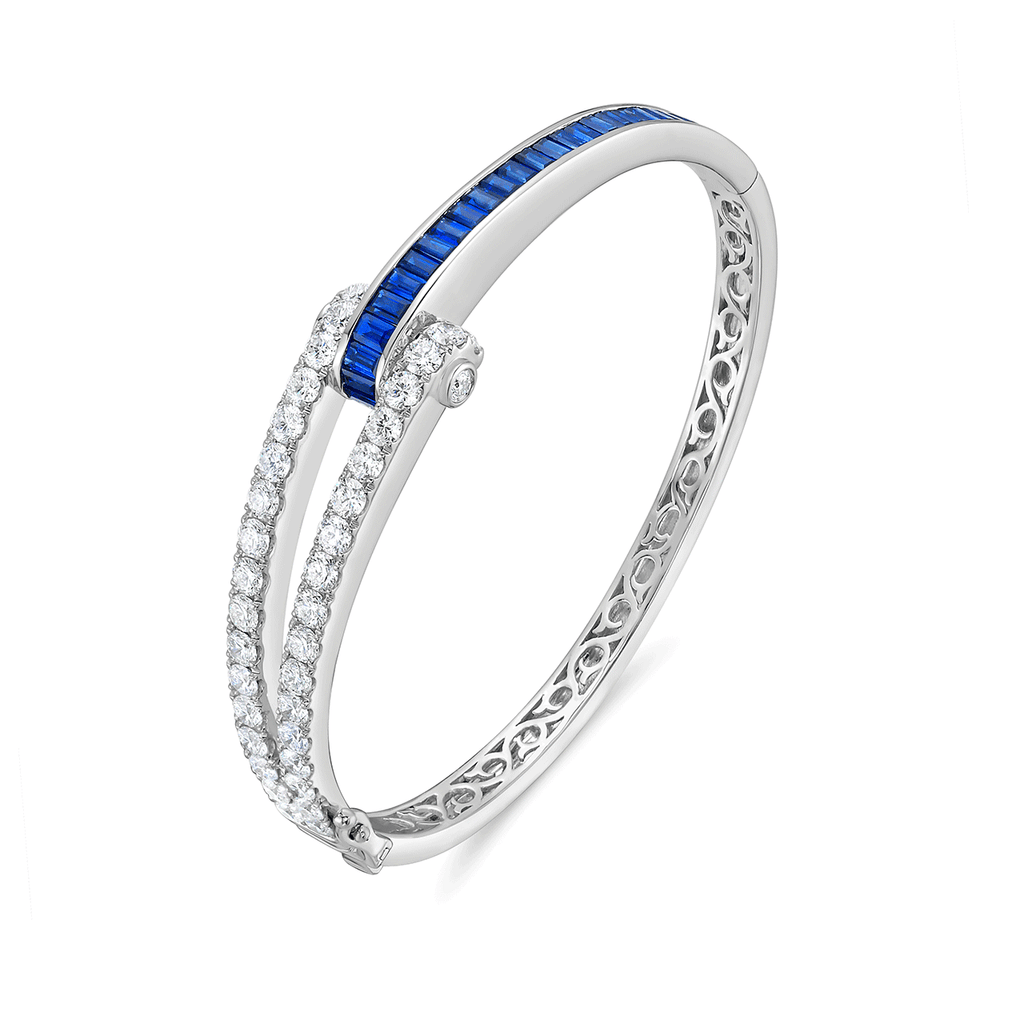 Charles Krypell 18k White Gold and 3.01 Total Weight Sapphire Diamond Bracelet