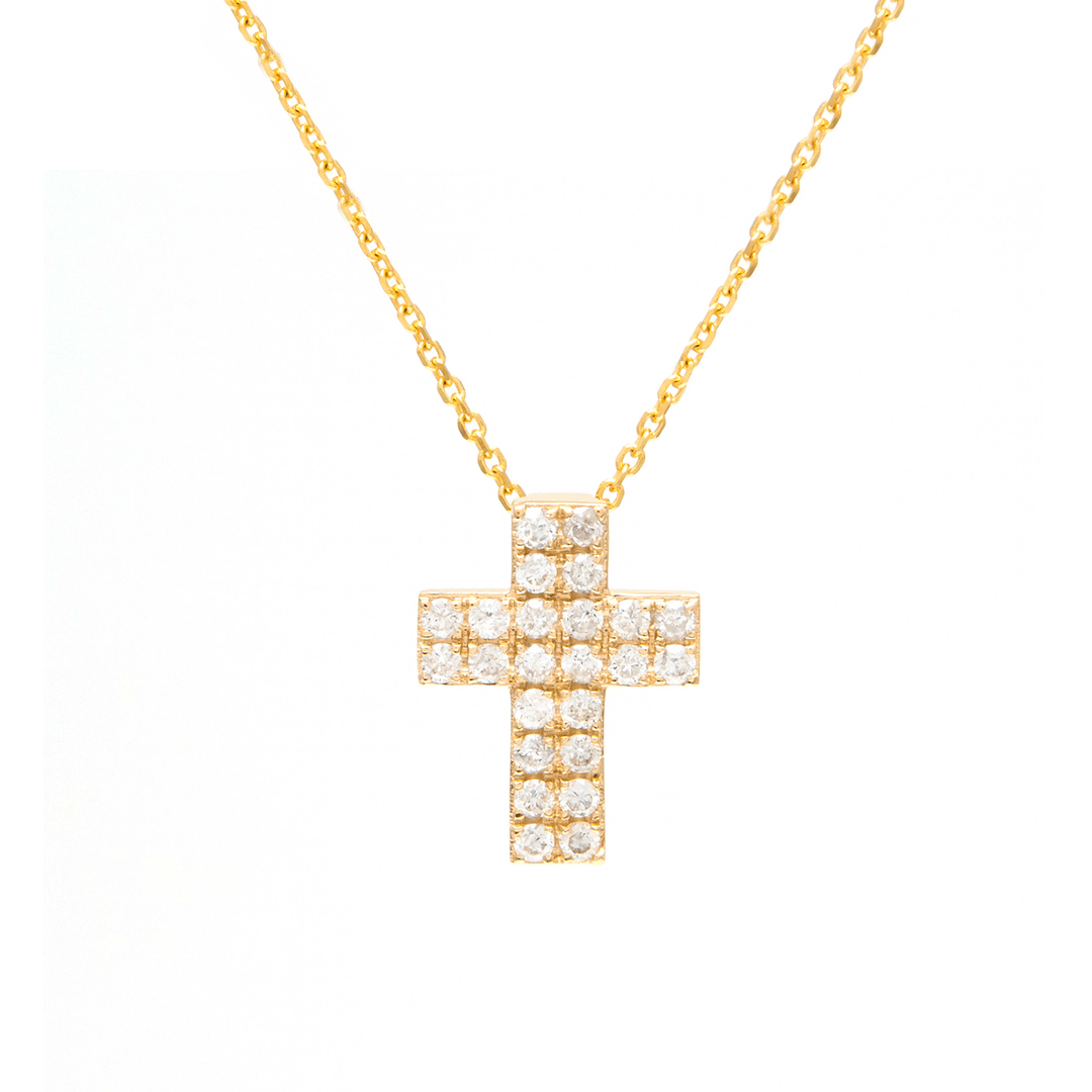 14k Yellow Gold and Diamond .25 Total Weight Cross Pendant